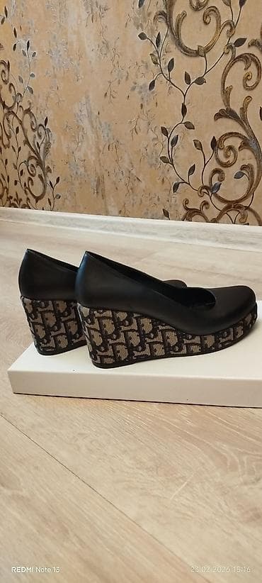 dior parfum: Qadın Platforma Ayaqqabısı – qara üst, naxışlı platforma 3 defe — 2