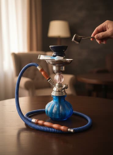 qəlyan caşka: Mini ölçülü şüşə əsaslı qəlyan dəsti - Rəng: mavi şüşə kolba, mavi — 1