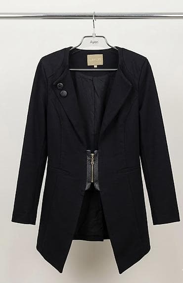 usta geyimi: Qadın uzun bleizer/jaket – qara rəng - Brend: Lefon - Dizayn: Uzun — 1