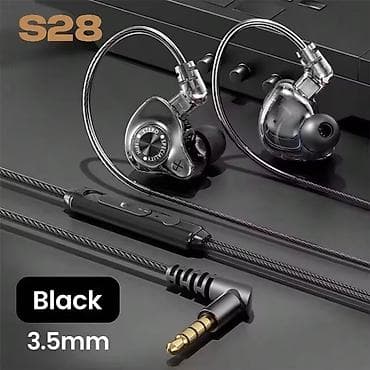 pc hisseleri: S28 naqilli qulaqcıq, 3.5 mm çıxışlı, qara rəngdə. Şəffaf korpuslu və — 2