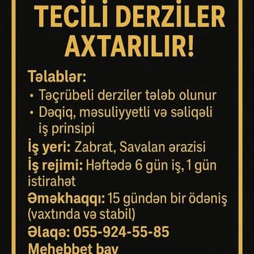 derzi stolu: Dərzi tələb olunur, 3-5 illik təcrübə, 6/1, Aylıq ödəniş — 1