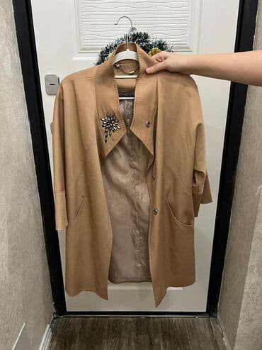 женские трикотажные туники: Плащ, XL, 2XL, цвет - Бежевый — 2