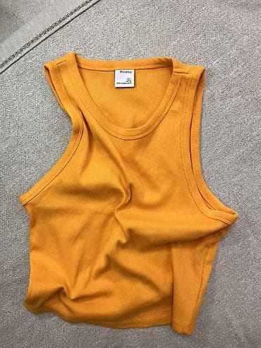 mayka: Bershka qadın crop top - Model: qolsuz, boz keçidli dərin kəsimli — 2