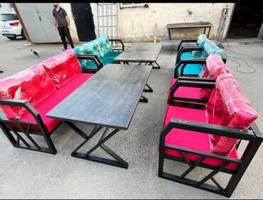 диван и стол на кухню: Новый, Прямоугольный стол, Нераскладной, Со скамейками, Металл, Азербайджан — 4