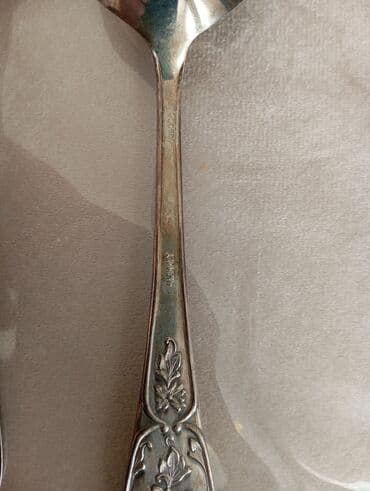 Bitkilər: Gümüş örtüklü qaşıq dəsti – 6 ədəd - Klassik floral oymalı dəstək — 3