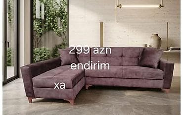 divan uqlavoy: Künc divan – “L” formalı, yumşaq süet toxumalı parça örtük. Rəng: tünd — 1