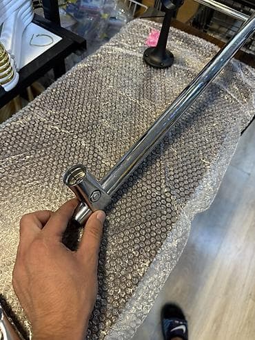 parda tul: Xrom rəngli metal boru və birləşdirici sıxac dəsti. Məhsul vitrin — 9