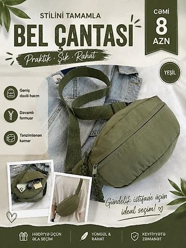 sac bandı: Yaşıl bel çantası – praktik, şık və rahat aksesuar. Xüsusiyyətlər: - — 1