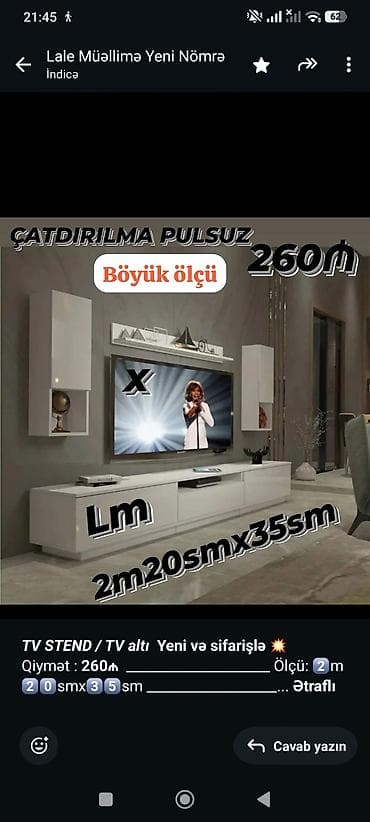 termo: _*TV STEND / TV altı*_ *Yeni və sifarişlə* 💥 Qiymət : *260₼* — 1