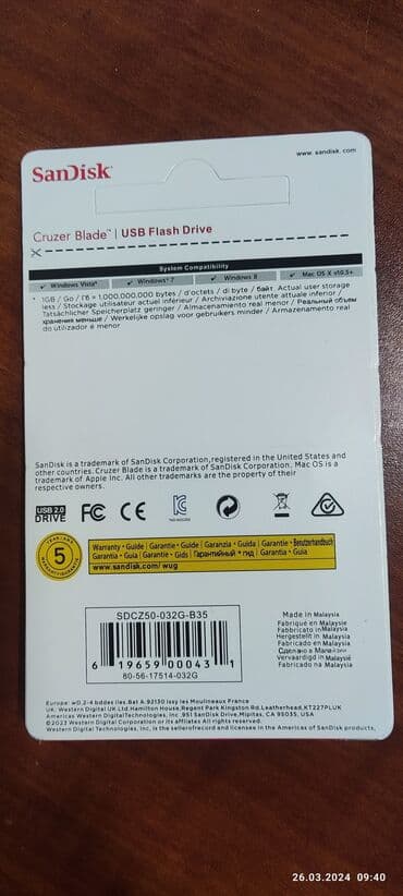 port: Flash kart Sandisk, 32 GB, USB port, Yeni — 2