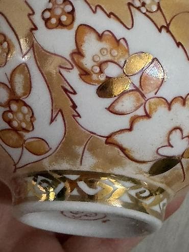 cay: Çay dəsti, rəng - Qızılı, Farfor — 9