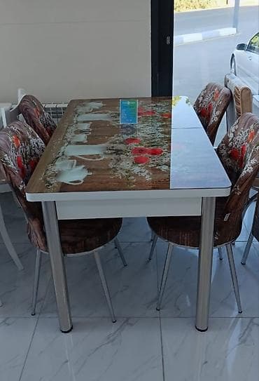stulla: Mətbəx üçün, Yeni, Açılan, Dördbucaq masa, 6 stul — 1