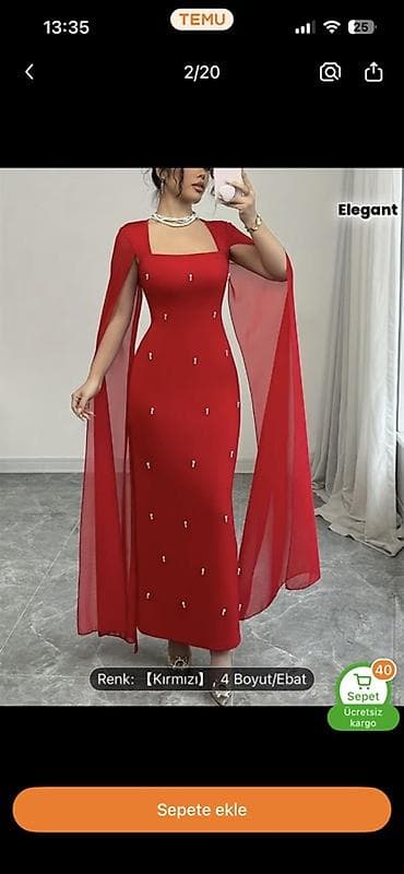 vecer: Qırmızı zərif ziyafət/libas - Model: Uzun, bədənə oturan siluetli don — 3