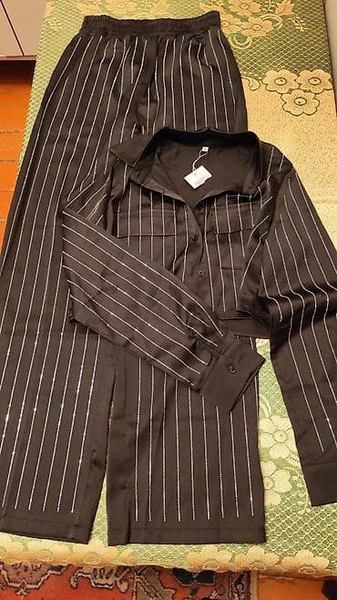 hamam papagi: Qadın geyim dəsti – köynək və şalvar - Rəng: qara, nazik parlaq/saten — 1