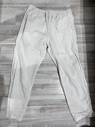 qaqa stili şalvar: Ağ rəngli ketan rahat şalvar - Model: gündəlik/trening tərzli şalvar — 1