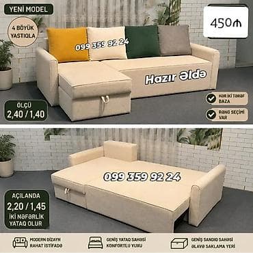 Divanlar: Yeni model çevrilə bilən divan - 4 böyük yastıqla - Ölçü (qapalı) — 1