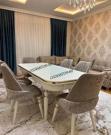 Qonaq otağı üçün, Yeni, Açılmayan, Dördbucaq masa, 6 stul