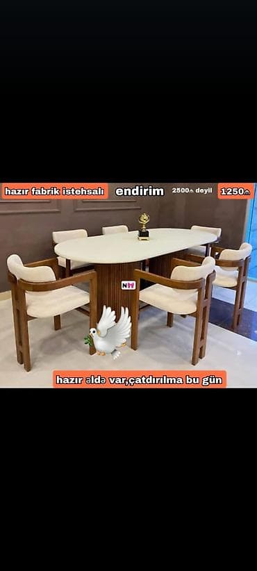 Qonaq otağı üçün, Yeni, Açılmayan, Oval masa, 6 stul