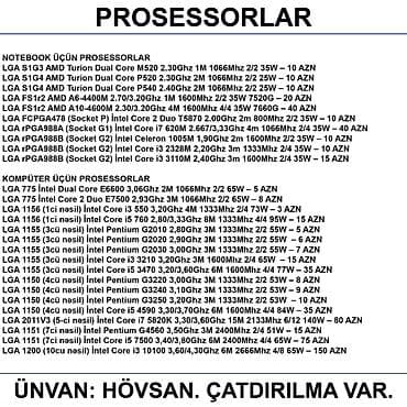 Prosessorlar 📍Ünvan: Bakı şəh, Suraxanı ray, Hövsan qəs. YOXLAMAĞA