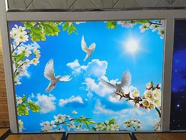 taxta tavan modelleri: LED işıqlı dekorativ tavan paneli – “Göy üzü və göyərçinlər” motivi - — 1