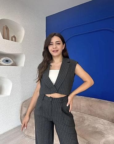 crop: Qadınlar üçün ikili dəst – qolsuz crop jilet və şalvar — 3