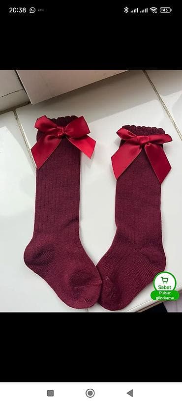 futbol corabları: Məhsul: Qız uşaqları üçün uzun corablar - Rəng: Bordo - Dizayn — 1