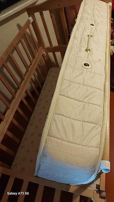 islenmis matras: Taxta beşik + döşəkcə - Material: təbii ağac, laklı səth - Ölçü — 2
