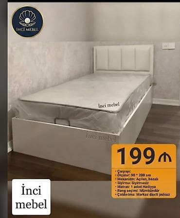 Ev üçün mebel: Yeni, Təknəfərlik çarpayı, Bazalı, Matras ilə, Siyirməsiz, Azərbaycan — 1