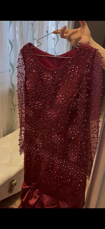toy libası: Bordo rəngdə uzun ziyafət/gecə libası -Beden 44 - Model: balıq — 8