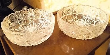 Kəsimli şüşə/kristal qab dəsti Xurustal qədimi böyük meyve qabı cütü