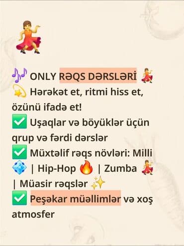 derzilik kursu: ONLY Rəqs Dərsləri - Hərəkət et, ritmi hiss et, özünü ifadə et! - — 1