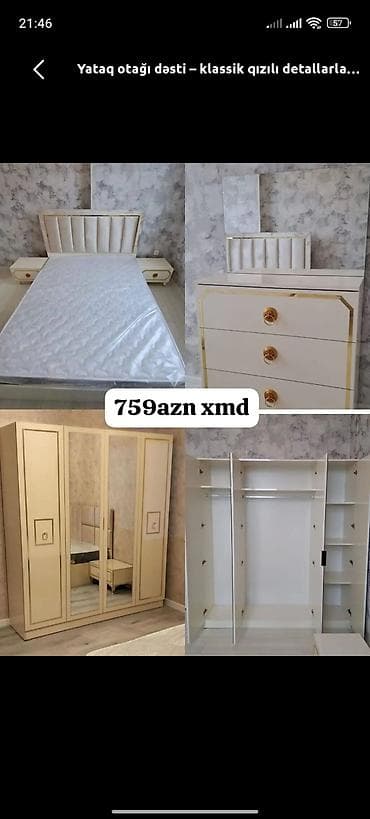 Yataq otağı dəsti – klasik üslub, qızılı detallar Komplekt: - Çarpayı lalafo.az -da Yataq otağı dəsti – klasik üslub, qızılı detallar Komplekt: - Çarpayı