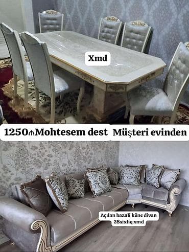 divan stolu: Möhtəşəm mebel dəsti - Yemək masası və 6 ədəd stul: klassik dizayn — 1