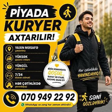 bolt kuryer elaqe: Piyada kuryer tələb olunur, İstənilən yaş, Təcrübəsiz, Aylıq ödəniş — 1
