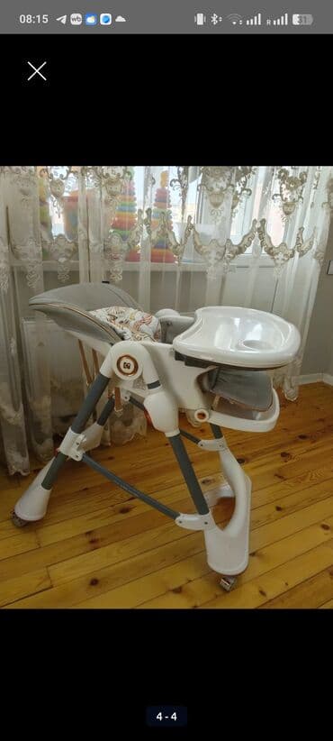 коврик для детей: Uşaq yemək kreslosu - Rəng: ağ‑boz, qızılı detallarla - Geniş — 1