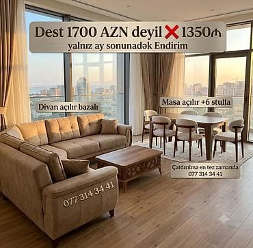 Qonaq otağı dəsti – yumşaq künc divan, açılan-bazalı; taxta jurnal