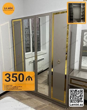 4 qapılı, Güzgülü, Digər rəng, Açılan, Düz dolab — 1
