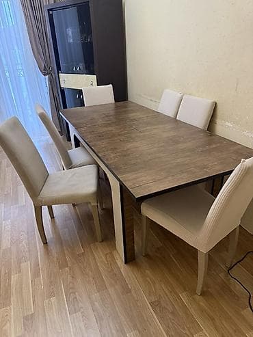 Qonaq otağı üçün, İşlənmiş, Açılmayan, Dördbucaq masa, 6 stul — 2