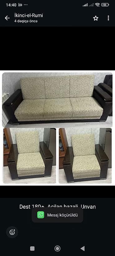 rumin mebeli: Divan, 2 kreslo, Bazalı, Açılan — 1