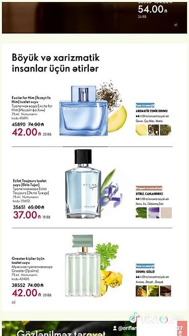 dəst cantalar: Oriflame kişi ətirləri və baxım məhsulları - Excite for Him Eau de — 5