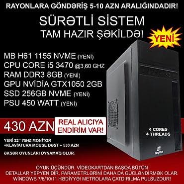 Oyun üçün Kompüter "Legion Core i5 3470 GTX1050 2GB 256GB NVME” ⭐Tək lalafo.az -da Oyun üçün Kompüter "Legion Core i5 3470 GTX1050 2GB 256GB NVME” ⭐Tək