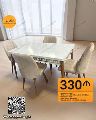 yumşaq oturacaqlar: Qonaq otağı üçün, Açılan, Dördbucaq masa, 4 stul — 1