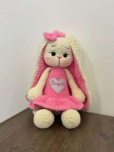 товары для кроликов: Məxməri iplə toxunmuş əl işi dovşan oyuncaqlar - Material: yumşaq — 3