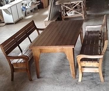 işci masa: Taxta yemək dəsti - Tərkib: 1 ədəd iri düzbucaqlı masa, 2 ədəd — 1