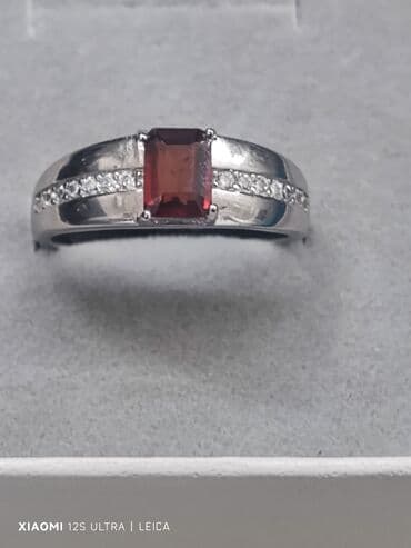 tək qaş uzuk: Üzük, Gümüş, 925 Əyar, Qranat — 1