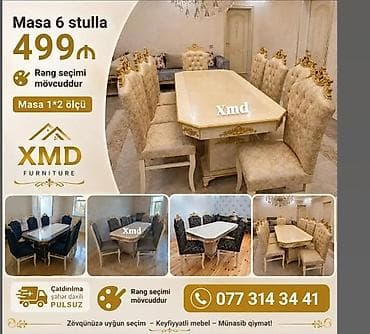 stol stul ucuz: Masa və 6 stul dəsti – klassik dizaynlı yemək otağı dəsti - Ölçü — 1