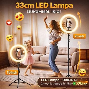 isig: 33 sm LED Ring Lampa + Tripod seti - Halqa diametri: 33 sm (18 inch) — 2