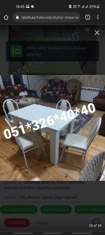 naxcivan bina evleri: Yeni, Dördbucaq masa, 6 stul, Açılan, Stullar ilə, Metal, Azərbaycan — 9