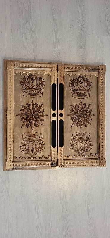 Нарды: Taxta nərd dəsti – əl işi oyma və yandırma naxışlı - Material: bərk — 4