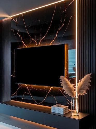 Sifarişlə ev mebeli: Müasir TV divar paneli və media konsolu dizaynı - Dizayn: Minimal və — 3